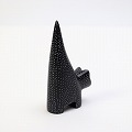 ソープストーン 黒ネコ 白スポテッド リングホルダー