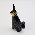 ソープストーン 黒ネコ 白スポテッド リングホルダー