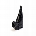 ソープストーン 黒ネコ 白スポテッド リングホルダー