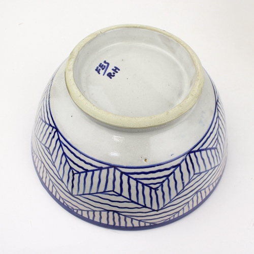 アフリカンスクエアー フェズ陶器ボウル 星幾何学模様 直径18 グレー 一点物