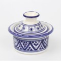 スラマ陶器 手描き蓋付ボウル D10 パピヨンブルー