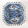 スラマ陶器 手描き八角形皿 D10地中海風ターコイズ